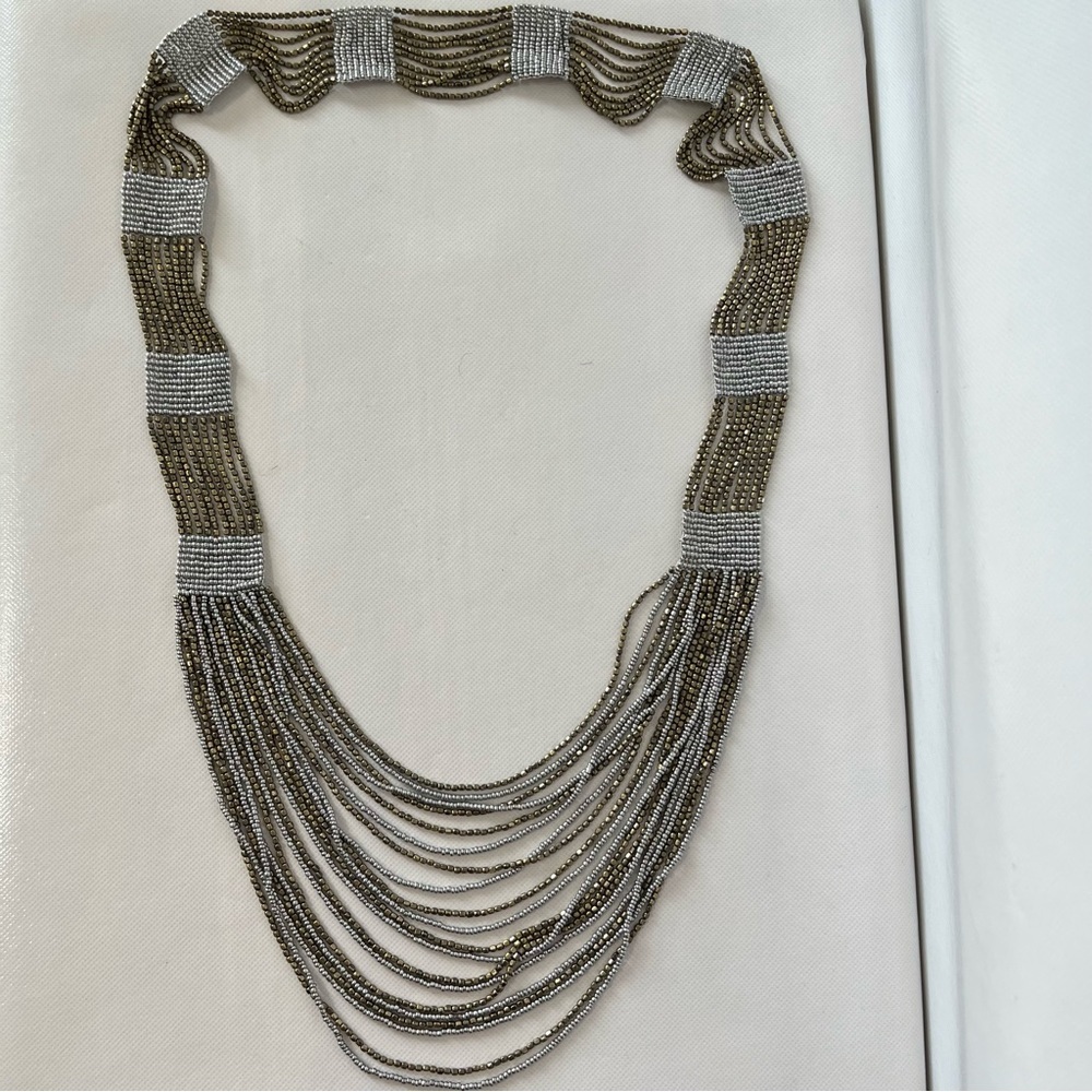 Seed Bead Multi-strand Gold Silver Long Necklace